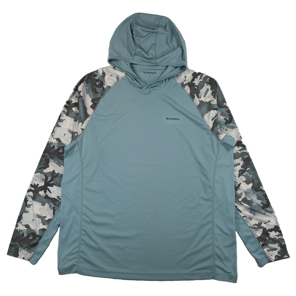 Simms SolarFlex Sun Hoody UPF 50 Men's XL Light Blue Camo Sleeves